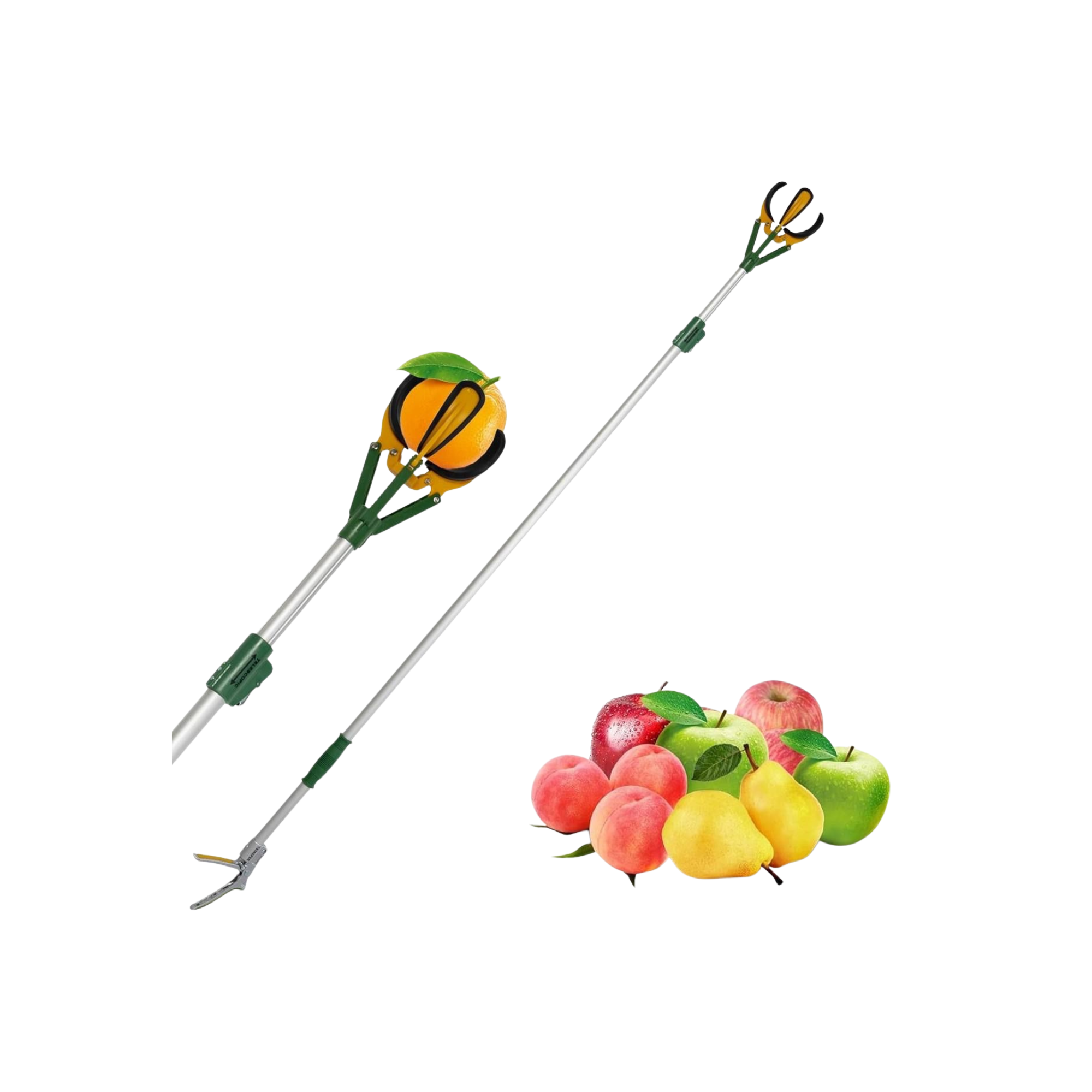 Fruit Picker - Adjustable Aluminum Pole, Multi-Function Fruit Grabber for Apples, Oranges, and More